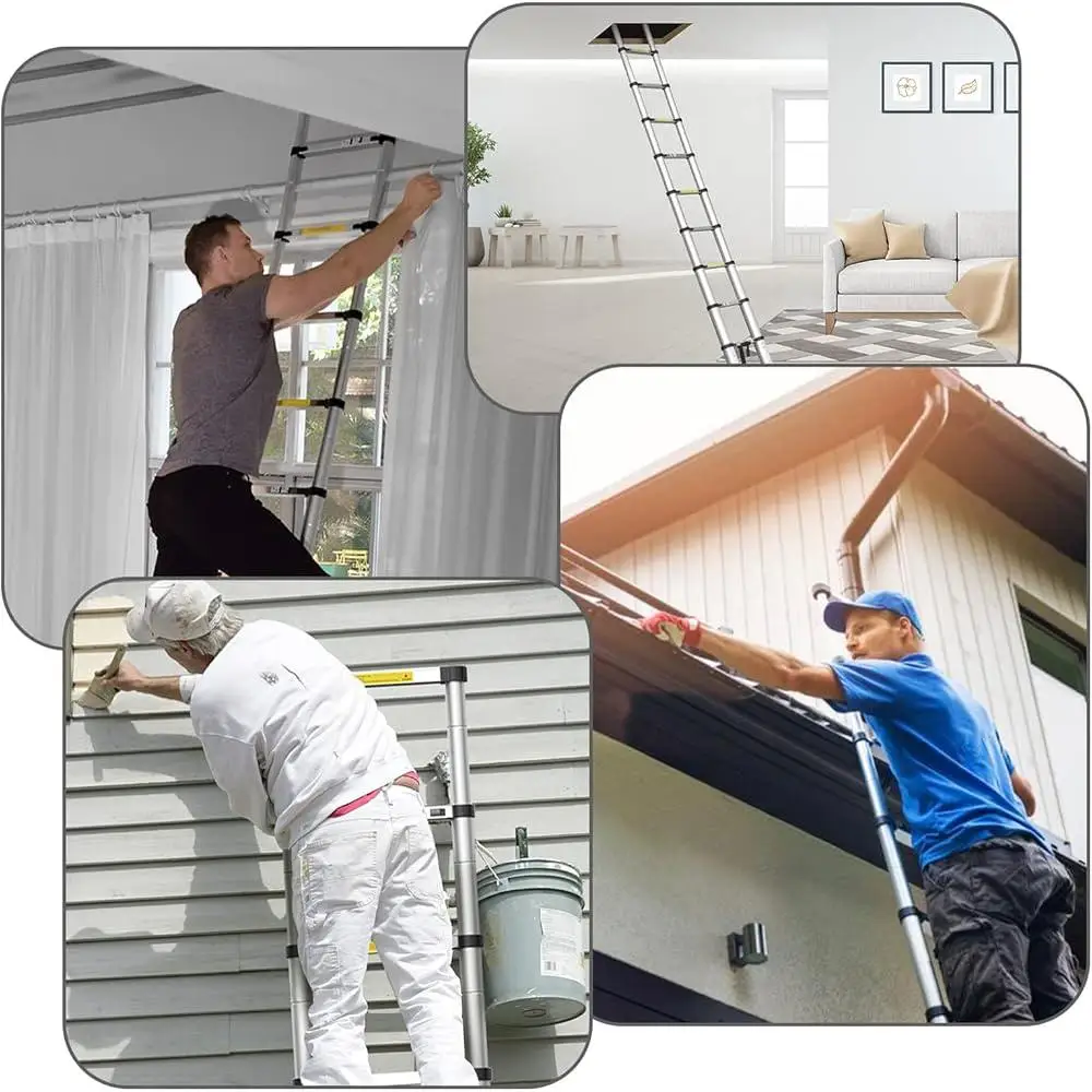 Telescoping Extension Ladder 8.5FT Lightweight Portable Aluminum Ladder 330lbs Capacity with Stabilizers Anti-Slip Pedal Home