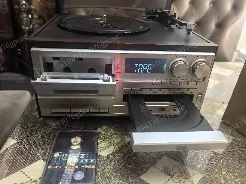 Retro Vinyl Record Player Multi-functional CD Player Bluetooth Speaker Cassette USB Flash Drive Radio Vintage Music Player