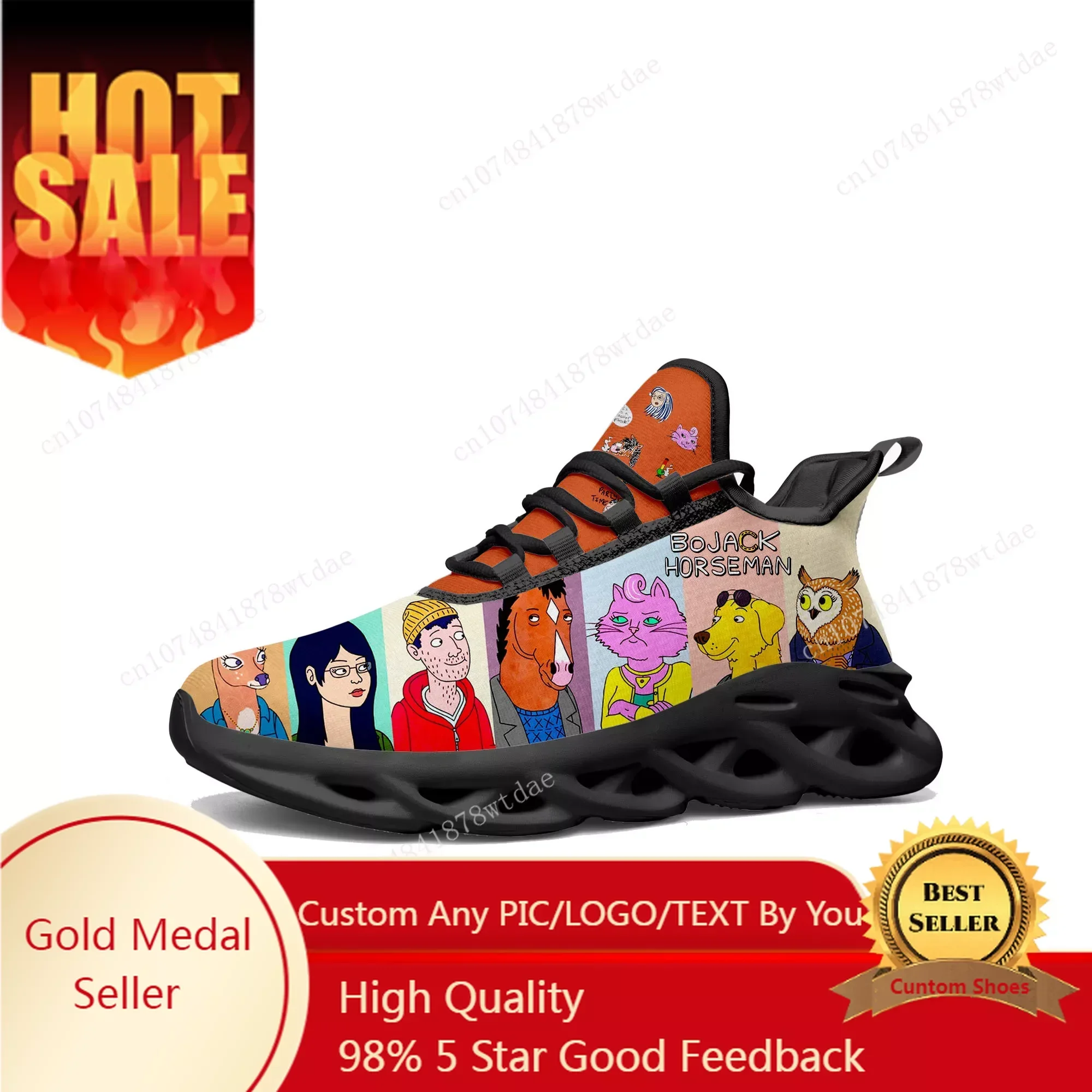 

Horse Man Flats Sneakers Mens Womens Teenager Sports Running Shoes High Quality BoJack Anime Custom Lace Up Mesh Footwear