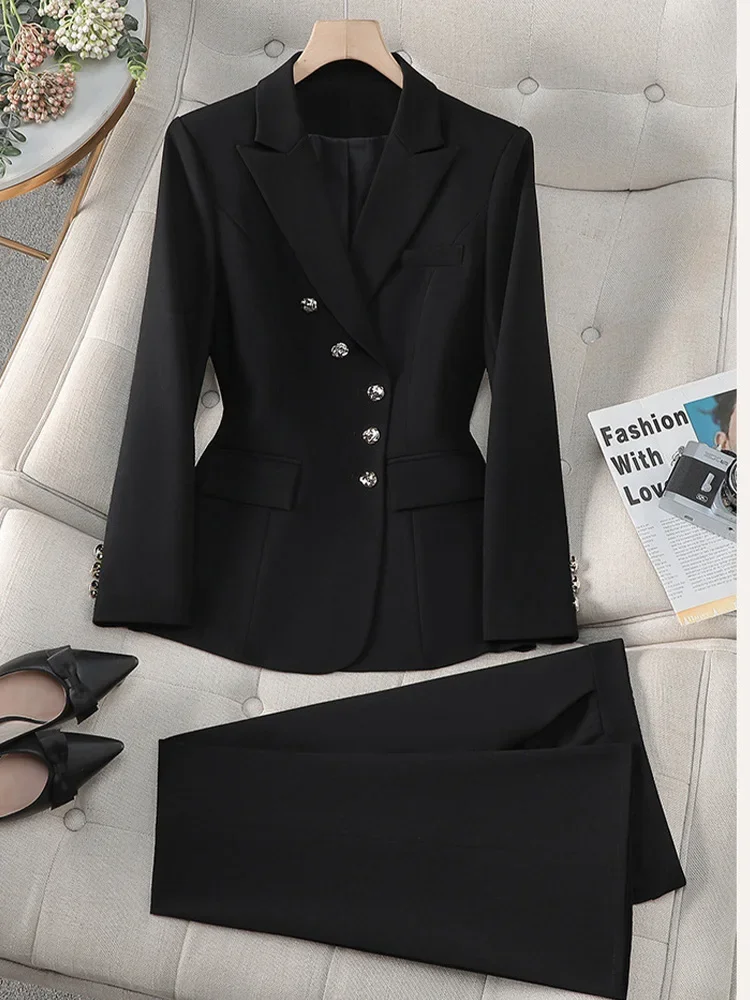 2025 Новый офисный элитный темпераментный маленький пиджак с длинными рукавами и воротником, женские повседневные брюки, высококачественный профессиональный комплект из 2 предметов