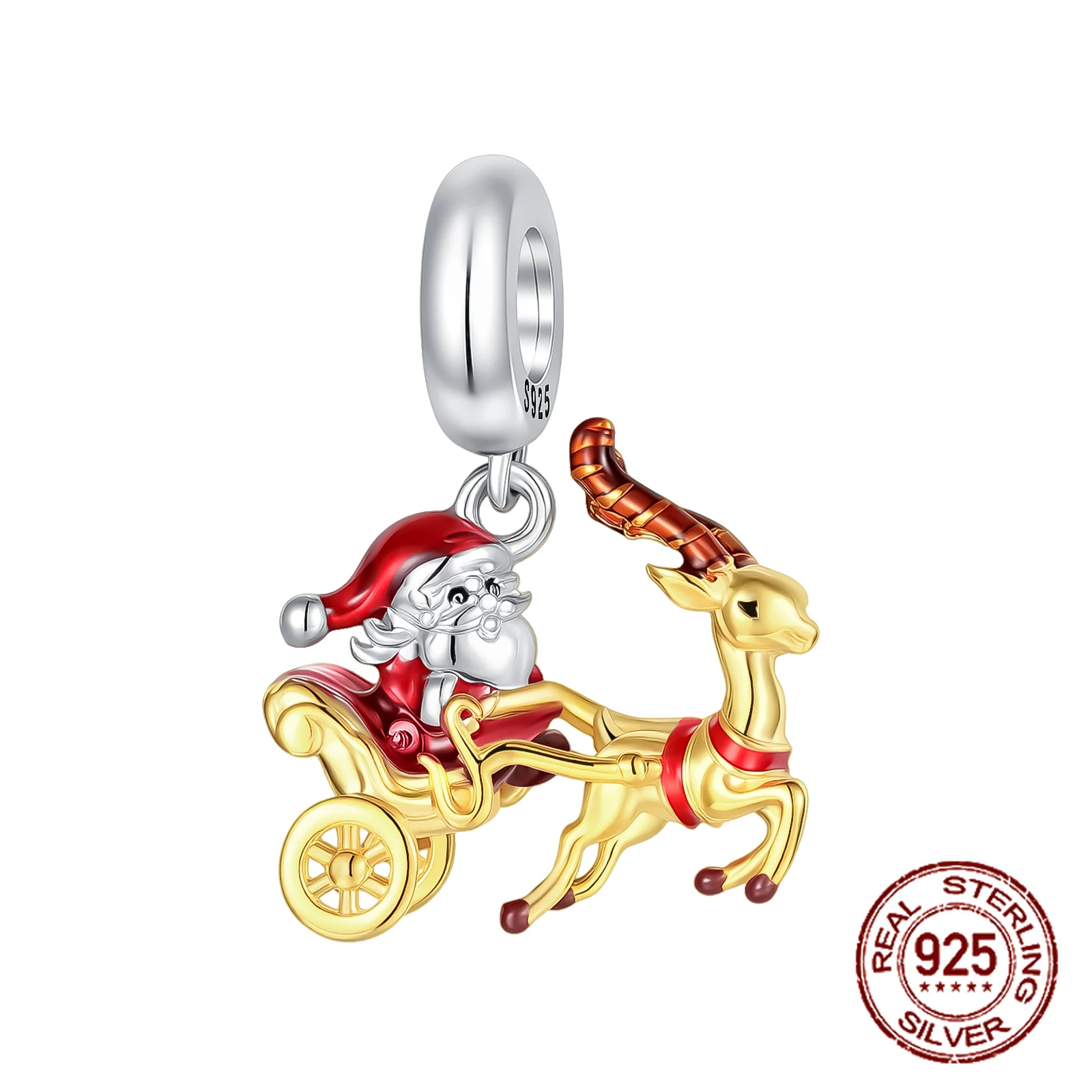 

Стерлингового Серебра 925, Санта-Клаус, сани, Рудольф, олень, кулон, рождественские подходят, оригинальные браслеты-подвески, женские ювелирные изделия «сделай сам», подарок