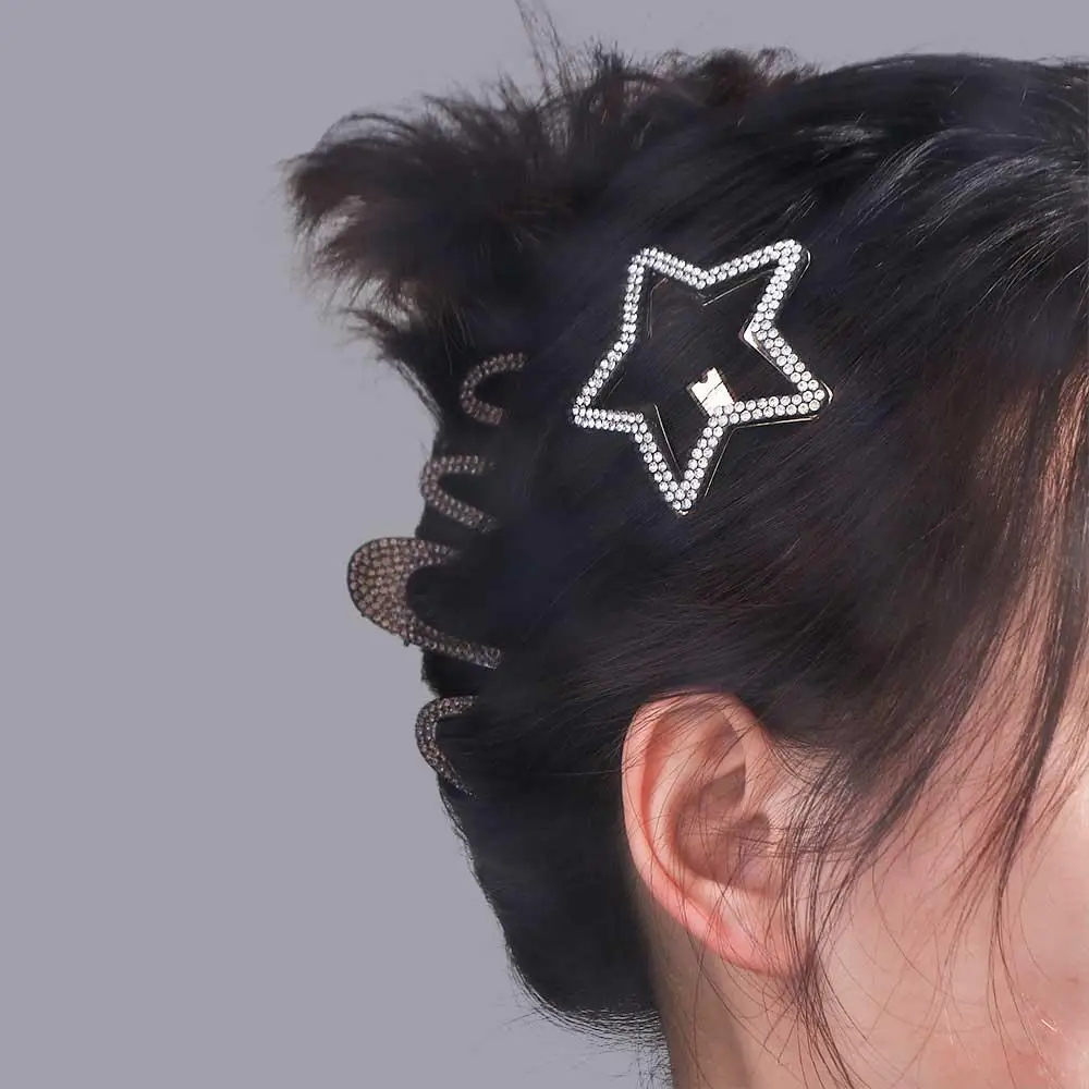Geometric Rhinestone Star BB Clip\ Metal Pentagram Star Side Clip Hair Accessories Barrettes Hollow Hair Clip Children