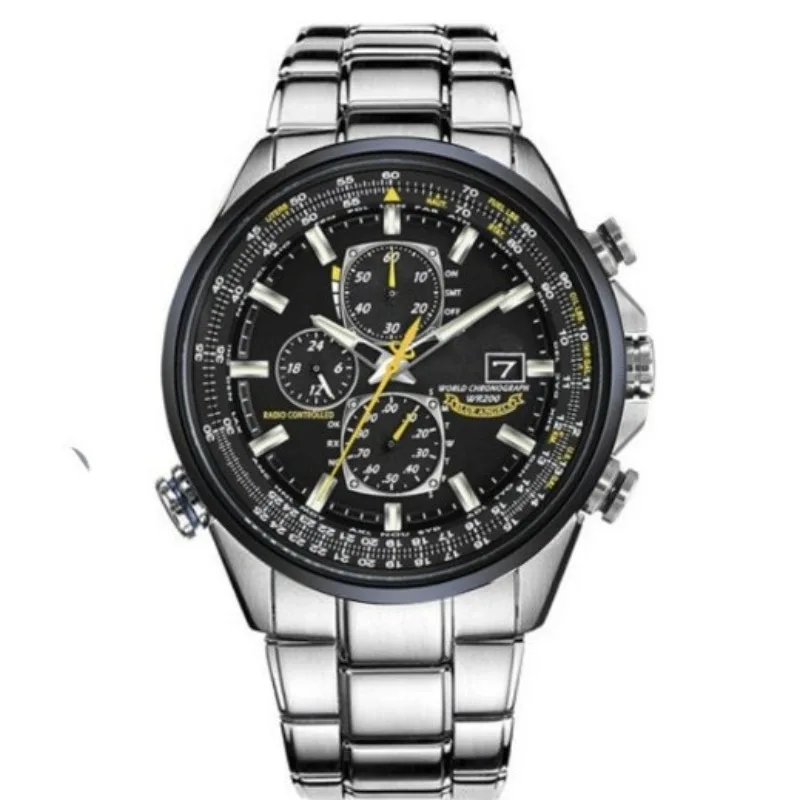 2025 ساعة كوارتز رجالية فاخرة سوار فولاذي غير قابل للصدأ كريستال الياقوت مقاوم للماء 100 متر تقويم مضيء كرونوغراف