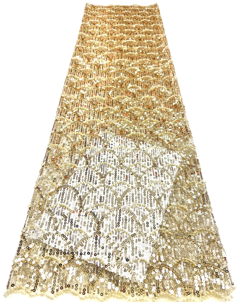 High Quality African Nigerian Net Lace Fabric With Sequins Handmade Heavy Beaded Lace Cloth Prom Dresses Beads