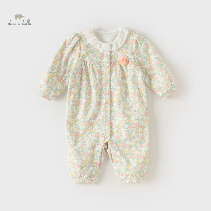 Dave Bella Floral Cotton Baby Romper Girls Boy Clothes New Born Baby Girl Clothes Long Sleeve Romper Jumpsuit DB1240137