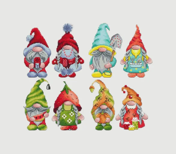 Four Seasons Dwarf Decoration Home Decor Homfun Craft Cross Stich Set DIY Cross Stitch Kits Fridge Refridgerator