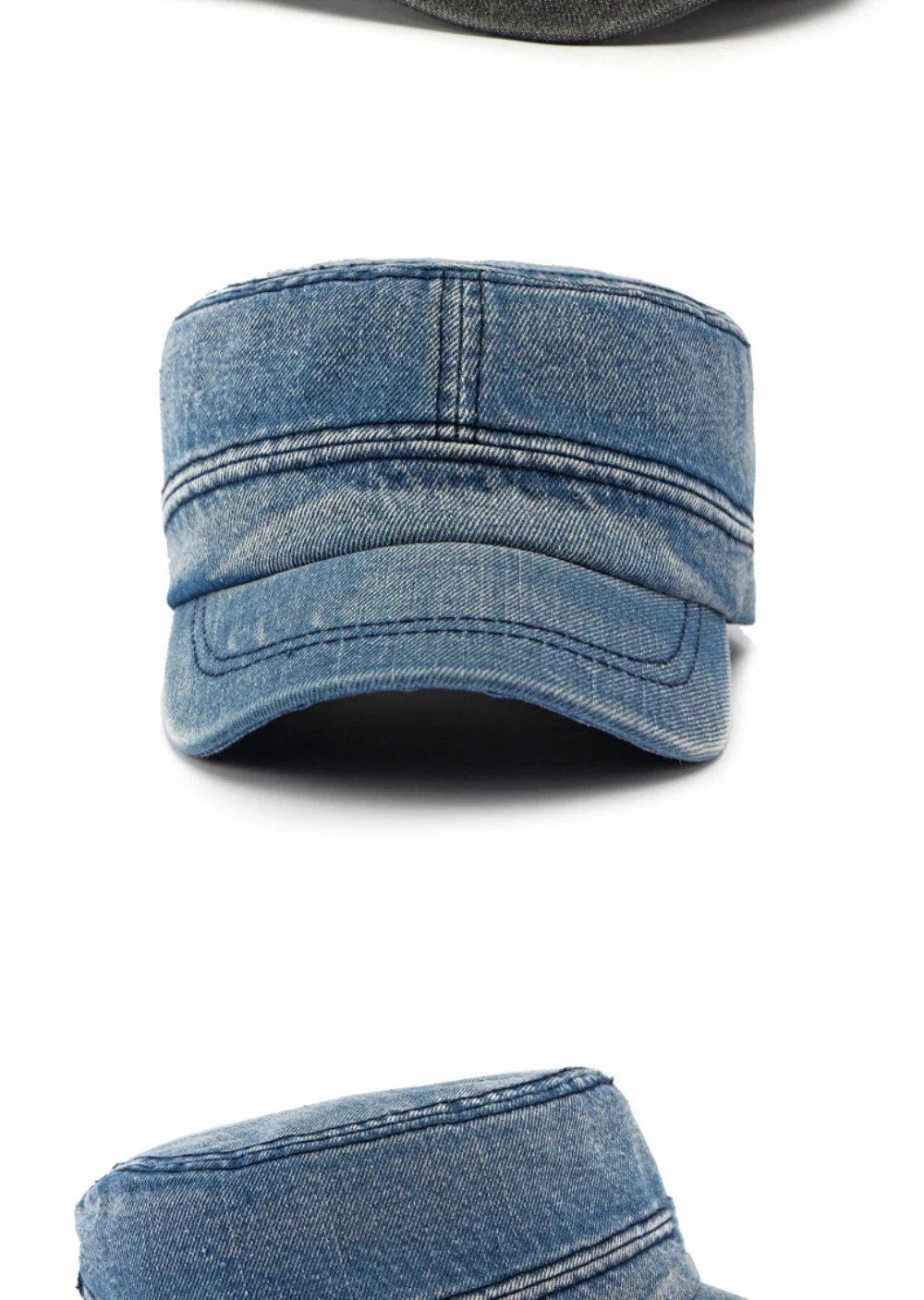 HT5131 Frühling Sommer Herbst Denim Caps für Herren und Damen 100% Baumwolle Flat-Top Baseballkappe 2026 Neue Verstellbare Denim Snapback Kappe – Detail 7