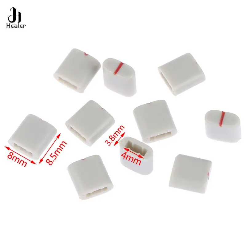 10pcs Equalizer Potentiometer Fader Cap / Hole 4MM Gray Red / Plastic Handle Straight Potentiometer Fader Knob Cap