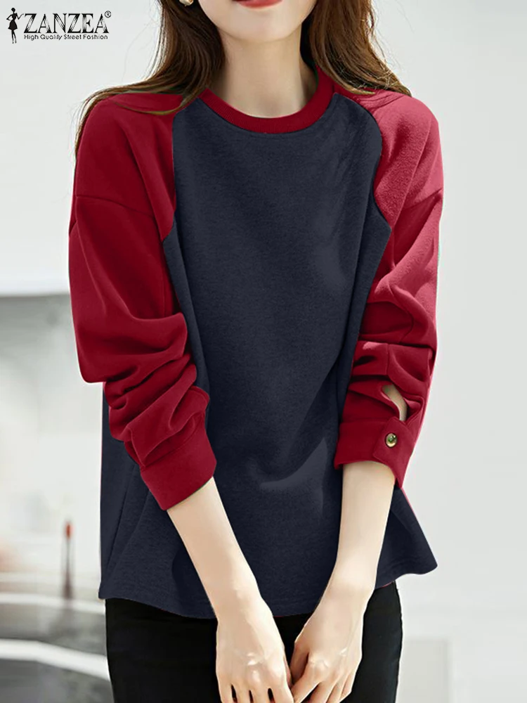 

ZANZEA Women Fashion Autumn Hoodies Casual Loose Sweater Hooded Pullover Streetwear Winter Patchwork Long Sleeve Sweatshirts