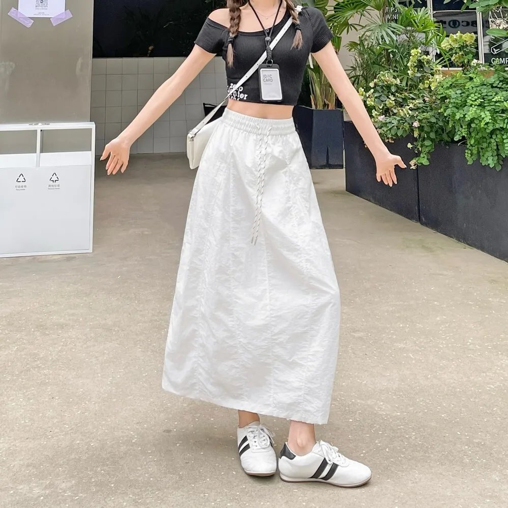 

Spliced Simple Pumpkin Skirt Half Skirt Girl Style Mid-Length Summer Skirt High Waist Spliced Flower Bud Skirt White Skirt