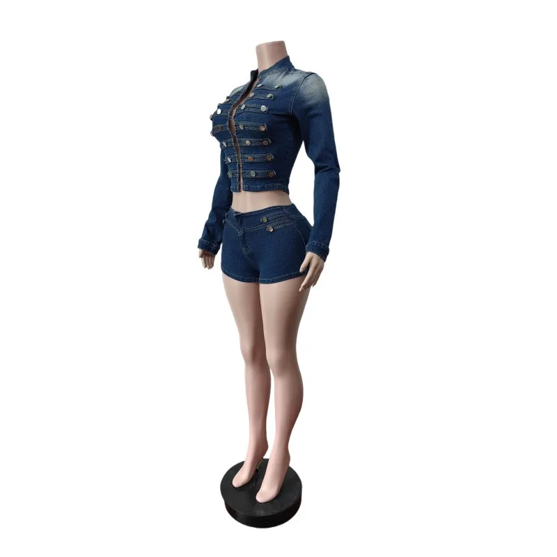 Denim Shorts Suit Women Washed Jacket Culottes 2 Piece Sets Vintage Streetwear Outfits Coat Jeans Short Pant Short Ensemble 2026