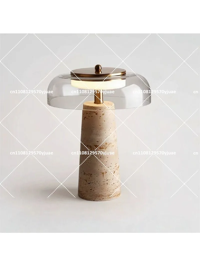 Nordic minimalist yellow travertine glass desk lamp light luxury premium bedroom study bedside office atmosphere desk lamp