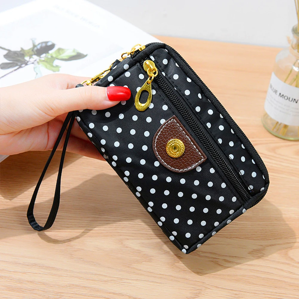 Women\'s Canvas Zipper Bag Dot Printed Wallet Mobile Phone Bag