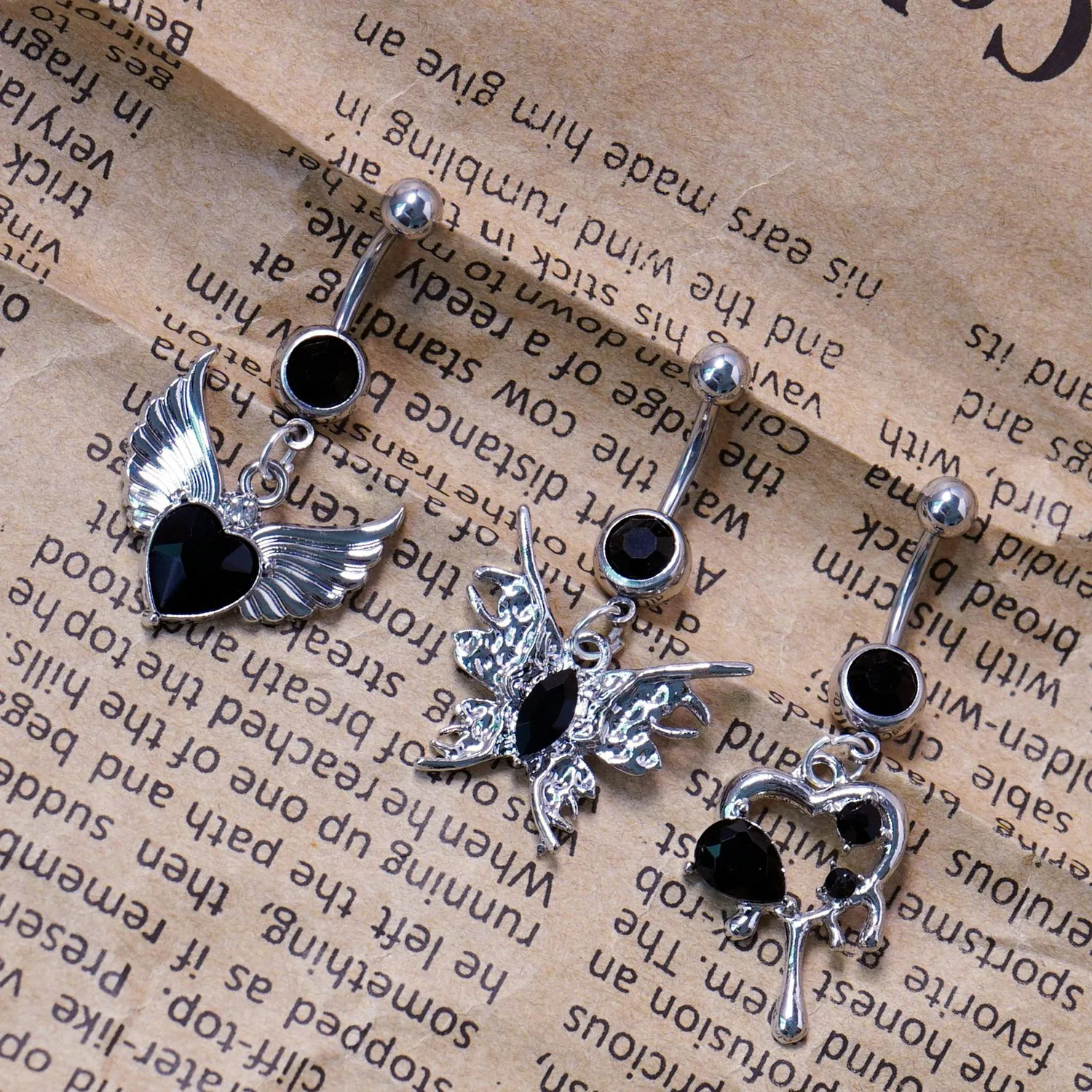 Black Belly Button Rings Gothic Belly Piercing Jewelry Stainless Steel Wing Butterfly Heart Navel Rings Body Jewelry