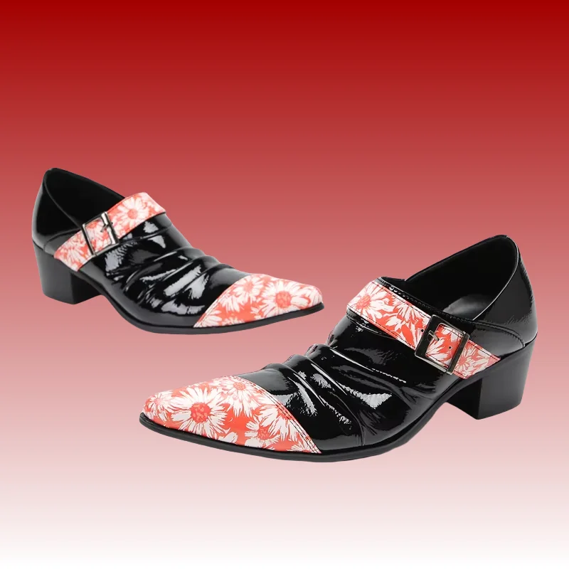 High Quality Leather Shoes For Men High Heels Mixed Colors Oxfords Buckle Pointed Toe Mens Dress Mocasines Sapatos Masculinos