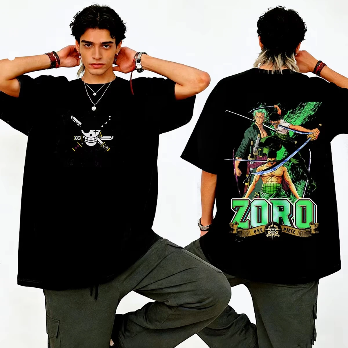 

2026 New Edition One Piece Character Luffy Japanese Anime Print Shibuya Style Short-Sleeved Cotton T-Shirt