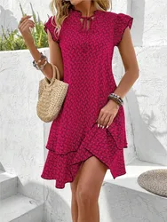 Women's Summer Mini Dress Vintage A-line Print V-neck Fiying Sleeve Lady Loose Hem Boho Fashion Casual Dresses For Women Vestido