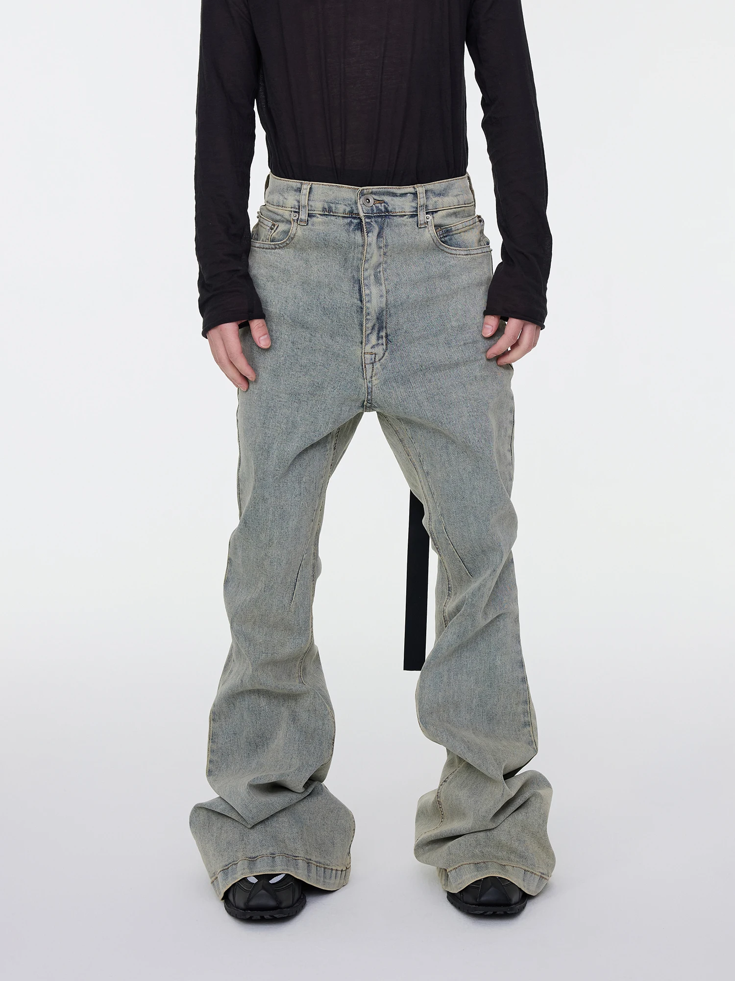 Washed Distressed Bell Bottom Slim Fit Stretchy Wide Leg Jeans Astt 25 Youth Casual Cotton Stretch Denim High Elasticity