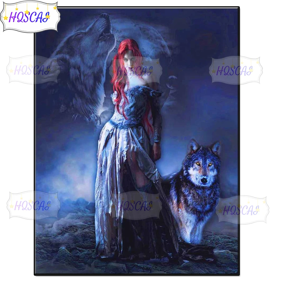 Diy Indian woman and wolf diamond painting cross stitch kit 5D diamond painting mosaic mosaic rhinestone embroidery home decor