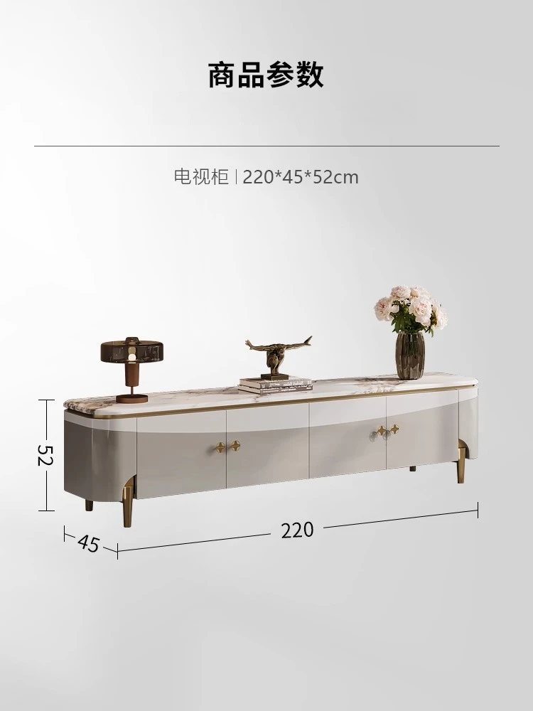 Light luxury TV cabinet, high-end living room custom modern fashion high-end bright marble paint floor cabinet coffee table