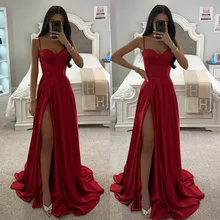 Sexy A line Spaghetti Straps Maxi Long Party Red Prom Dresses Evening Dress main image 1