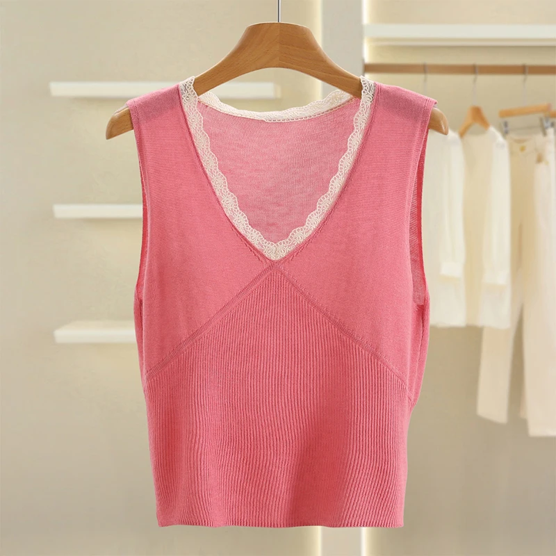 الدانتيل تقليم V-Ne سليم صالح ort محبوك سترة طبقات المرأة Faion ربيع الخريف تنفس مريحة تريكو غير رسمي