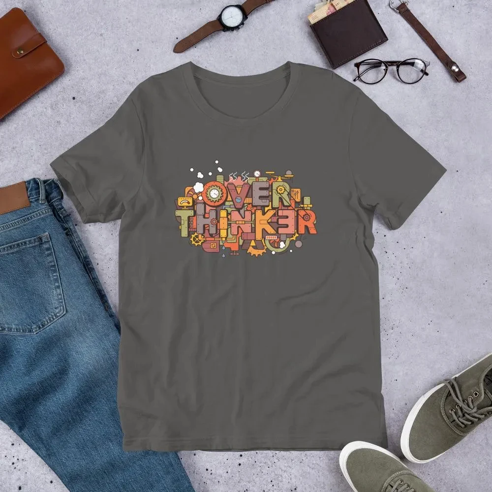 Overthinker Funny T-shirt Anxiety Stress T Shirt ADHD OCD Shirt Retro Streetwear High-quality Crew-neck Short-sleeved Men's Tee