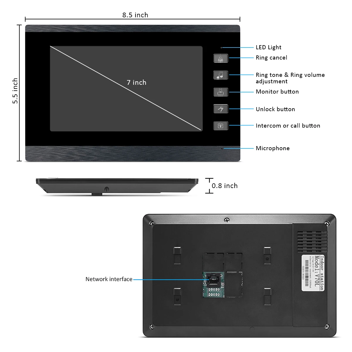 Sistema de videoportero Wifi para apartamento multiunidad con estación exterior, intercomunicador de alta definición de 7 pulgadas