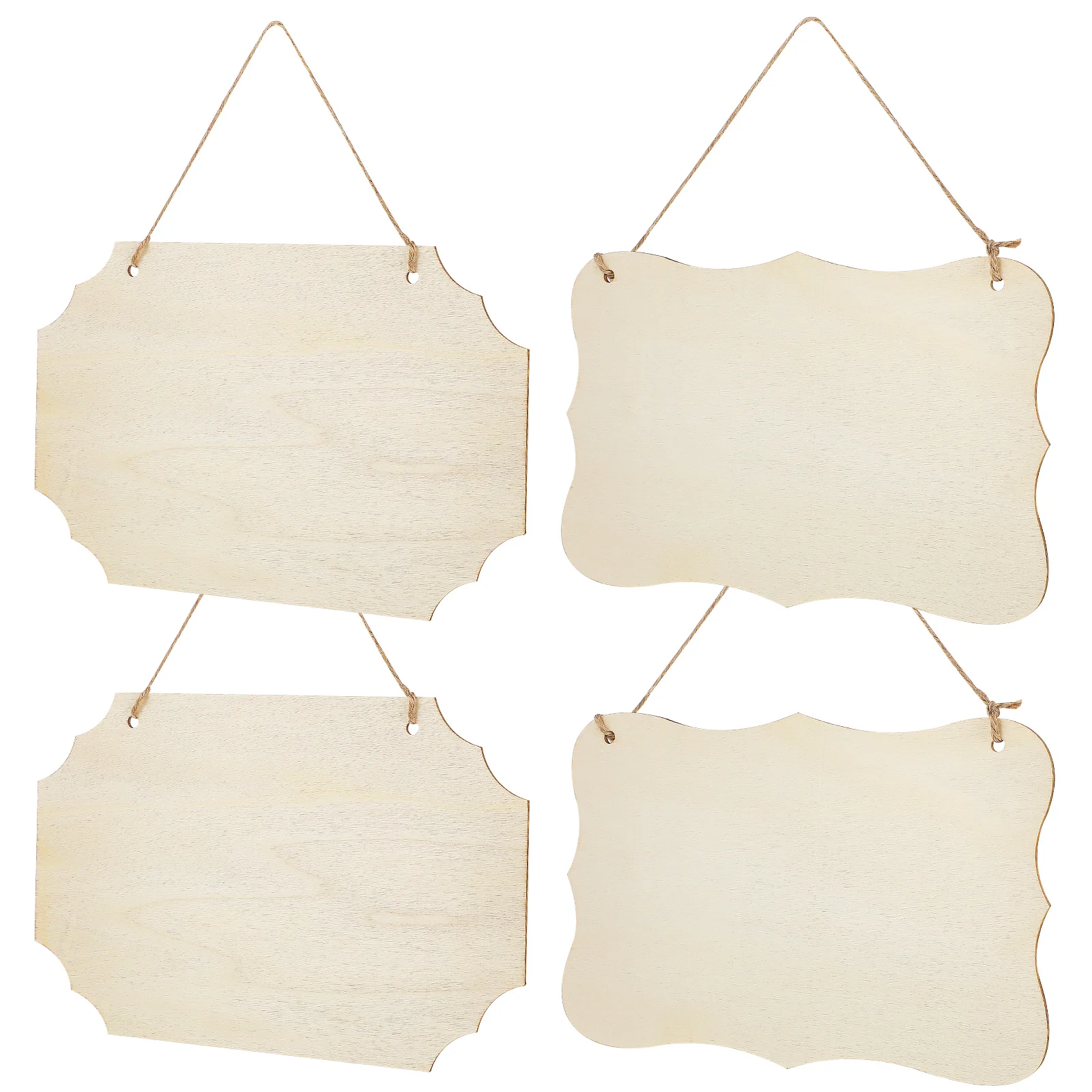 

4 Pcs Wooden Hang Tag Unfinished Blank Wood Plaque Shaped Slices Painting Crafts Hanging Decor Door Signs Wall Decors