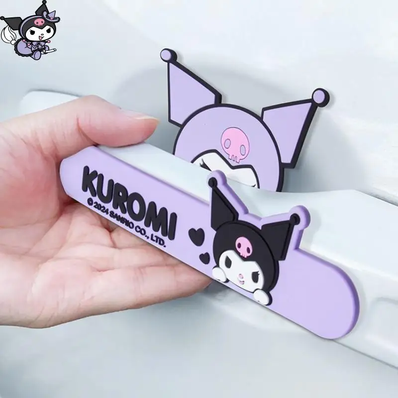 Car Door Handle Reversing Mirror Anti-Collision Strip Anime Cartoon Kuromi Bumper Door Bowl Anti-Scratch Decorative Accessories