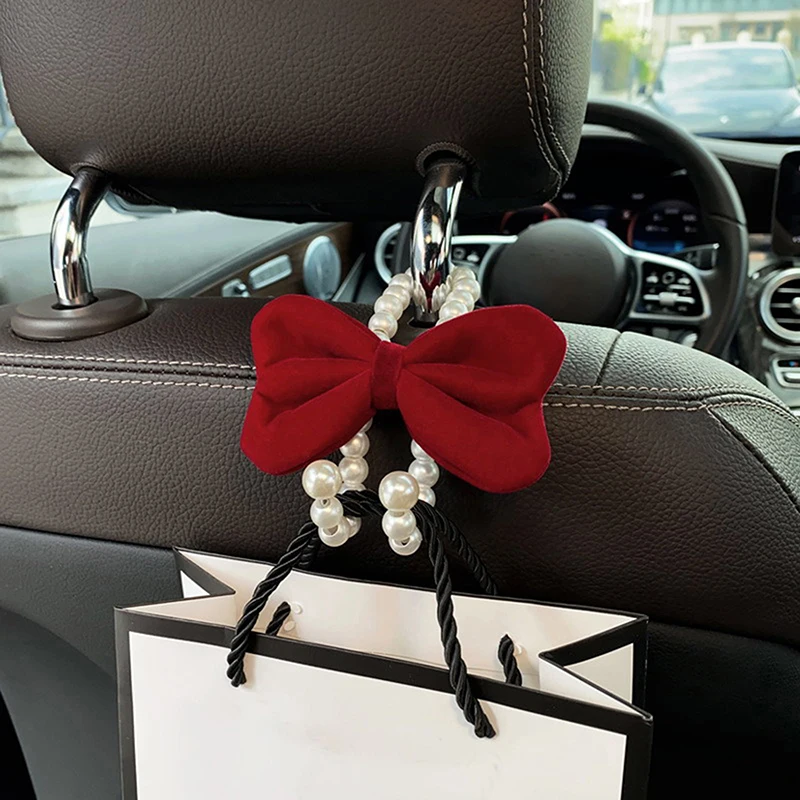 Bowknot Bow Car Hook Elegant Alloy Pearl Car Organizer Clip Car Seat Back Hanger Durable Adorable Bow Knot Car Hook Car Styling