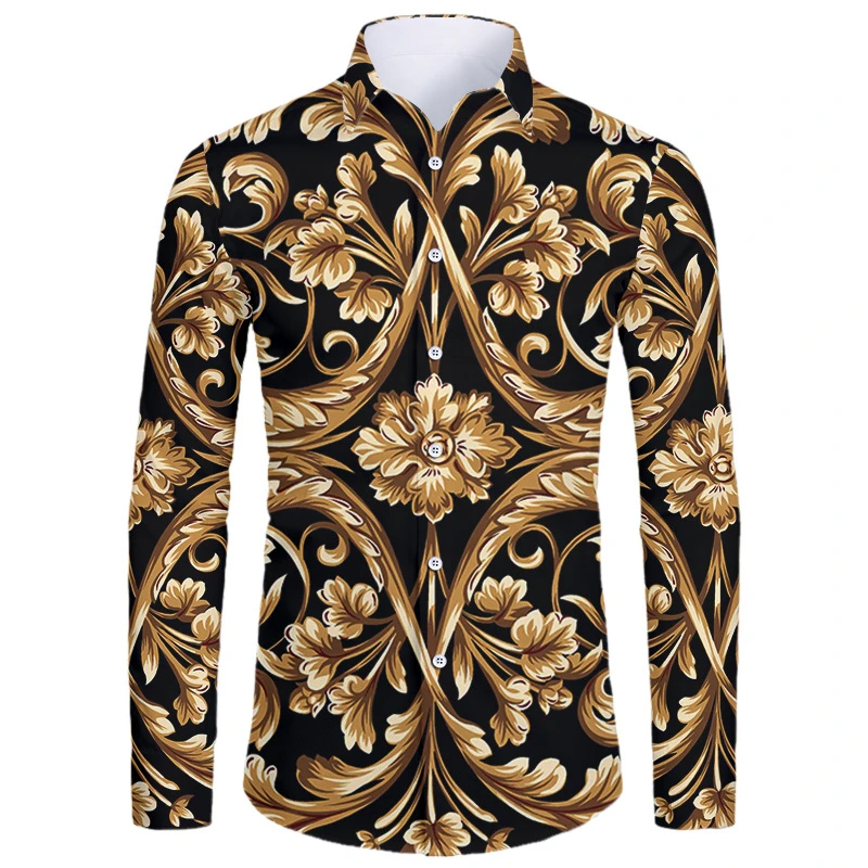 High End Luxury Golden Pattern 3D Printed Short/Full Sleeve Button-down Shirts For Men Street Style Trendy Tops Hip Hop Outfits