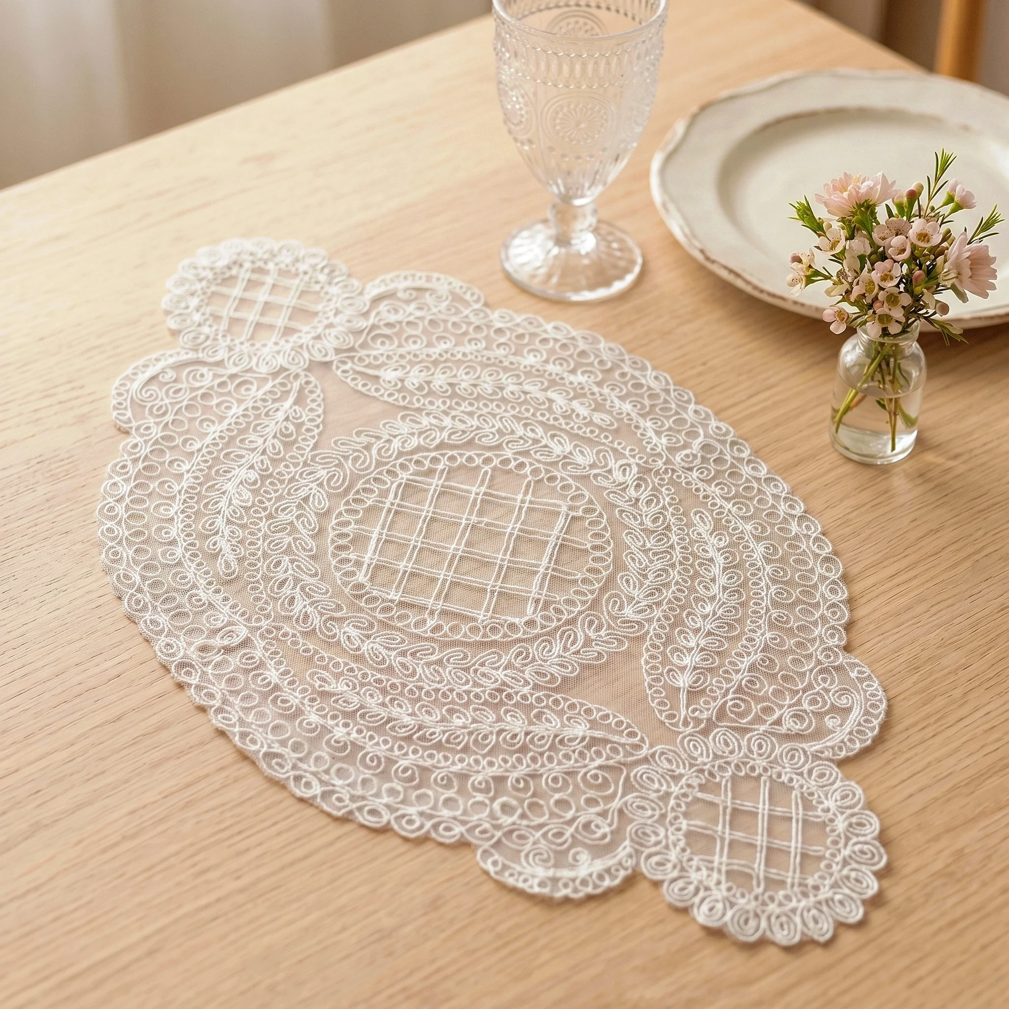 4pcs Placemat Set Washable Oval Plate Mat Macrame Placemats Wedding Table Set Drink Coasters Elegant Cottagecore Home Decor