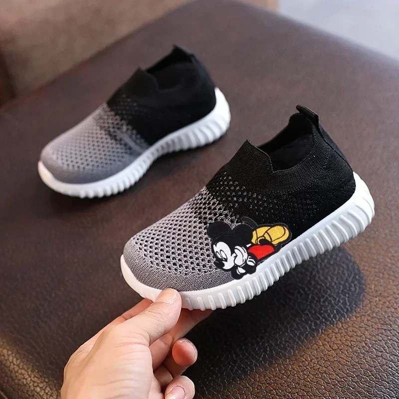 Disney Mickey Spring and Autumn Casual Shoes Stitch Student Sports Shoes Boys and Girls Flying Knitting Shoes