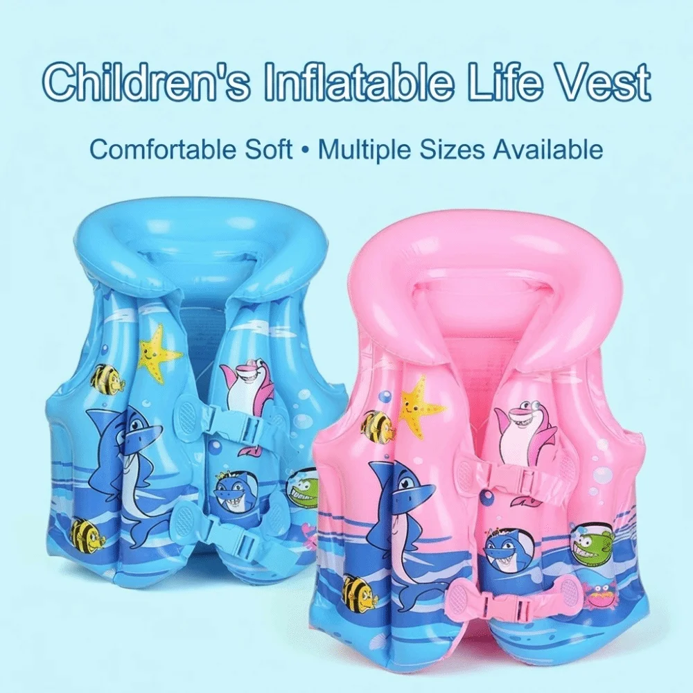 PVC Children Safety Vest Independent Airbags Adjustable Kid Life Jackets Ocean World Pattern Inflatable Swimming Vest