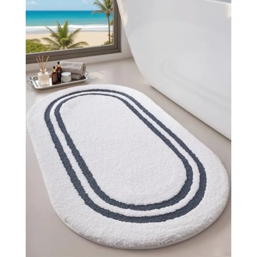 

Oval Bath Mats for Bathroom 24x43 Absorbent Bath Mat Washable Microfiber Bathroom Rug with Non Slip Backing for Shower Floor