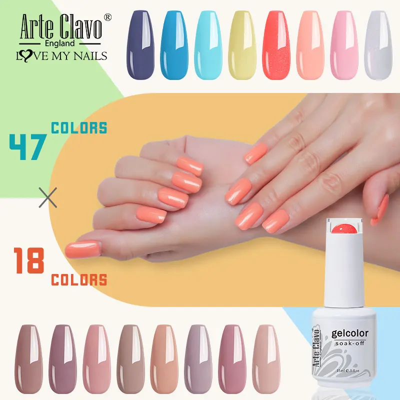 

Arte Clavo 65 Colors Gel Nail Polish Semi Permanent For Nail Art Paint Hybrid Lacquer 15ML UV Nude Color Gel Glitter Varnish