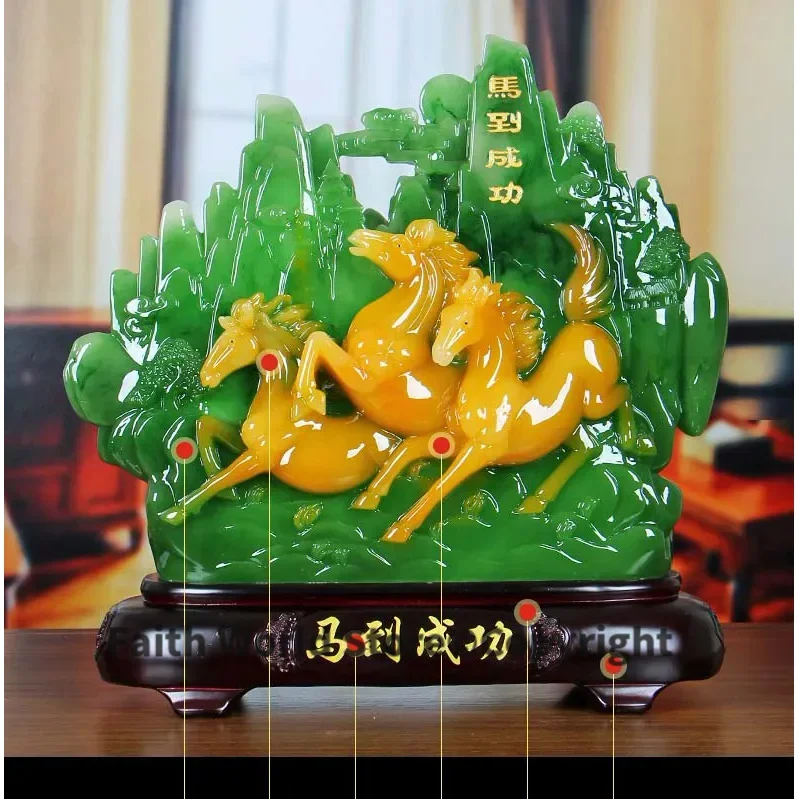 BEST gift # HOME Shop hall decoration FENG SHUI Business prosperity Money Drawing Good luck crystal jade horse Sculpture