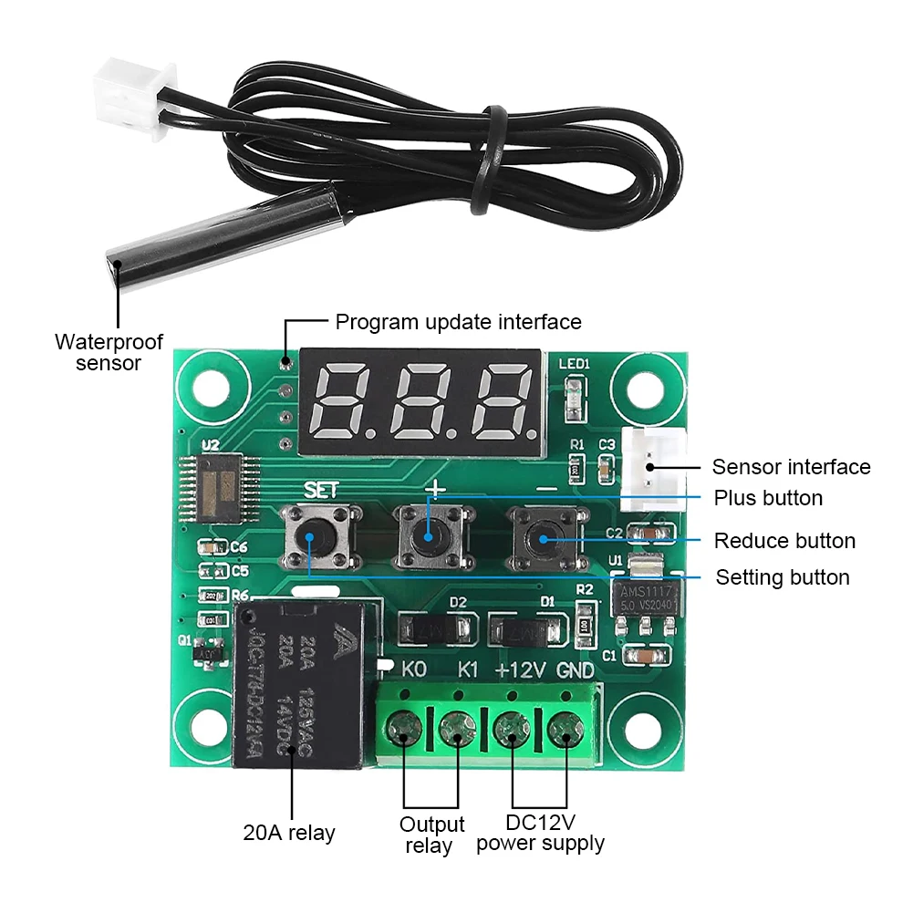 W1209 Mini termostato DC 12V regolatore di temperatura digitale-50-110 ℃ termostato di incubazione interruttore di controllo della temperatura con