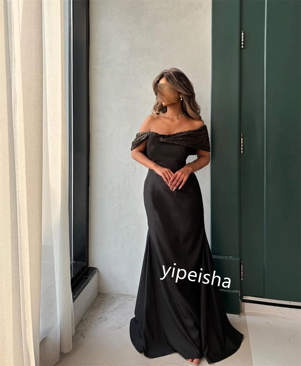 Jiayigong  Jersey Pleat Celebrity Sheath Off-the-shoulder Bespoke Occasion Gown Long Dresses Saudi Arabia  