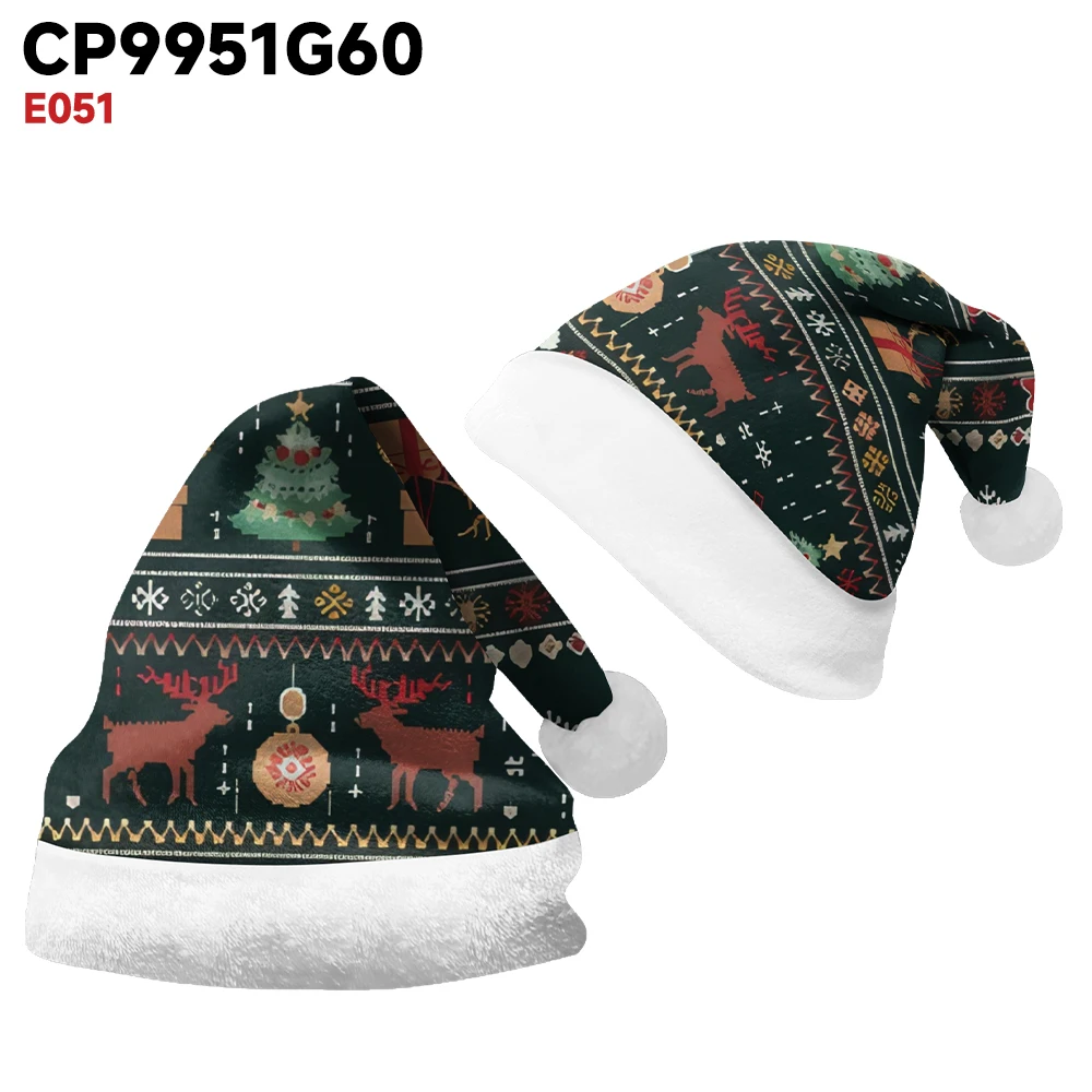 Christmas Hat Elk Christmas Tree Print Winter Christmas Hat with Velvet Warmth Fashion Party