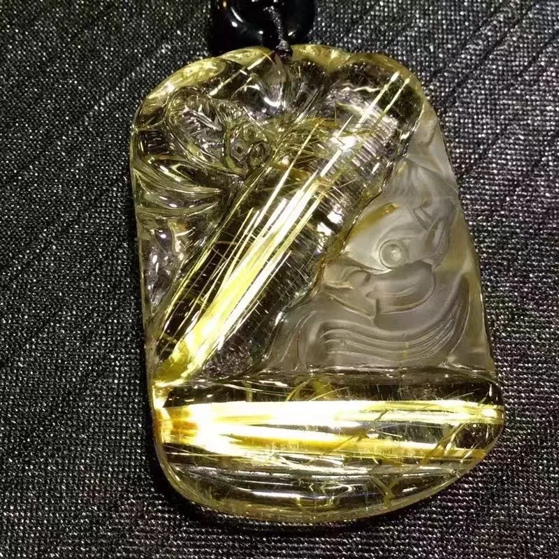 

Natural Gold Rutilated Quartz Pendant Jewelry 46*31*10.5mm Rectangle Flower Men Women Brazil AAAAAAA