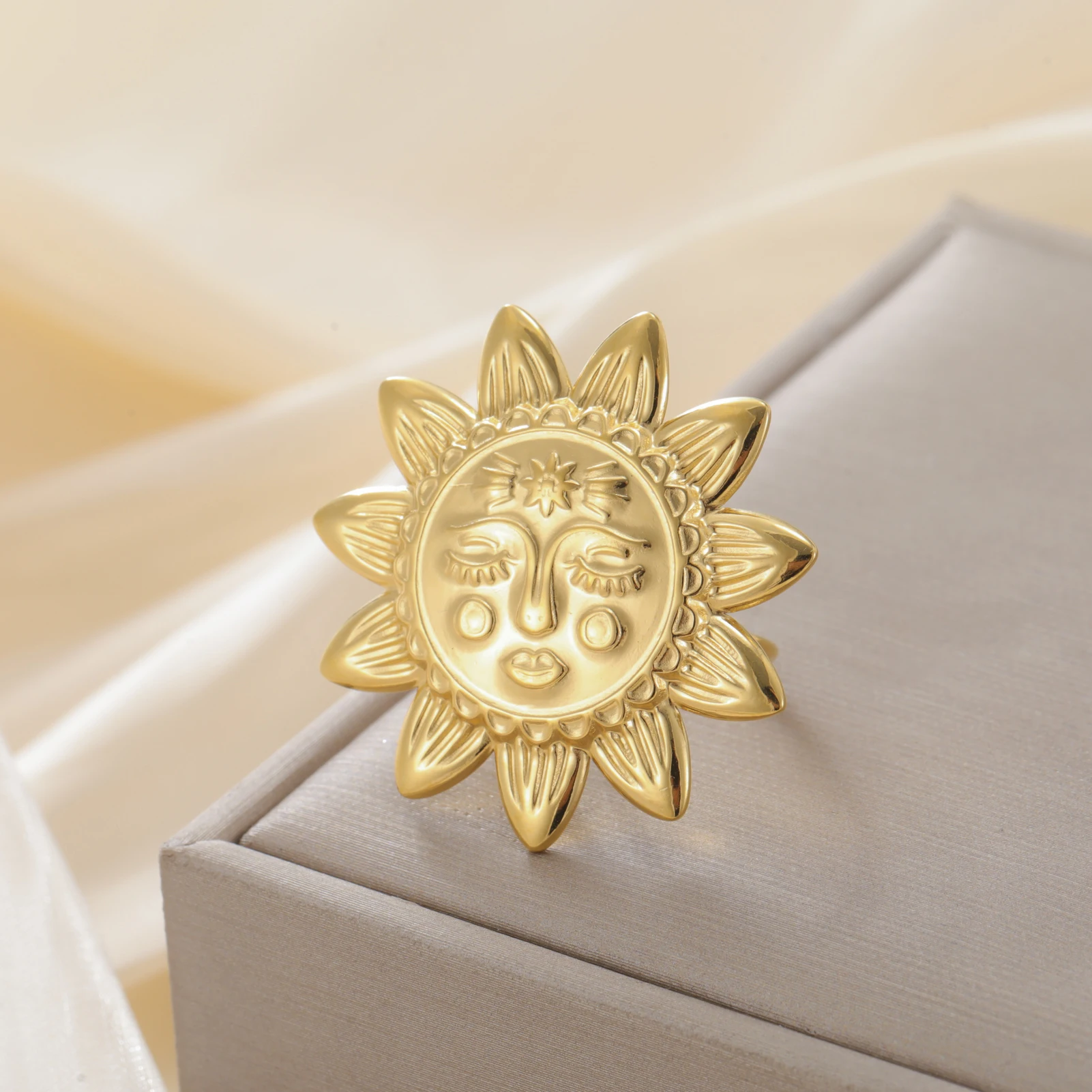 COOLTIME Mode Blumenring für Frauen Edelstahl Gold Farbe Gardenia Kamelie Blume Offener Ring Schmuck Geschenk Neu – Detail 22