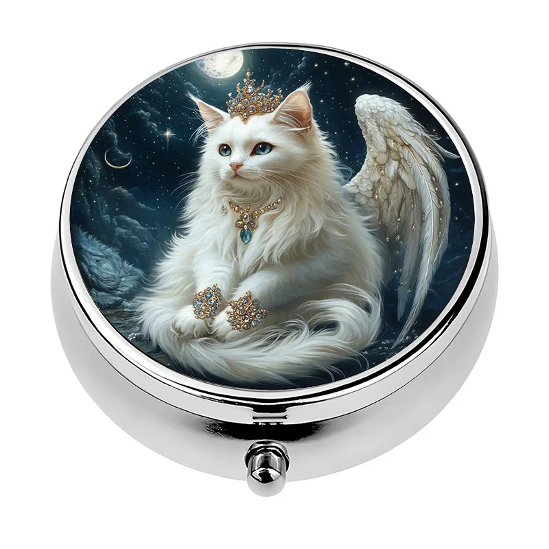 Angel cat-shaped single pill box, three-compartment design, perfect for organizing medication, and also makes a unique travel gift
