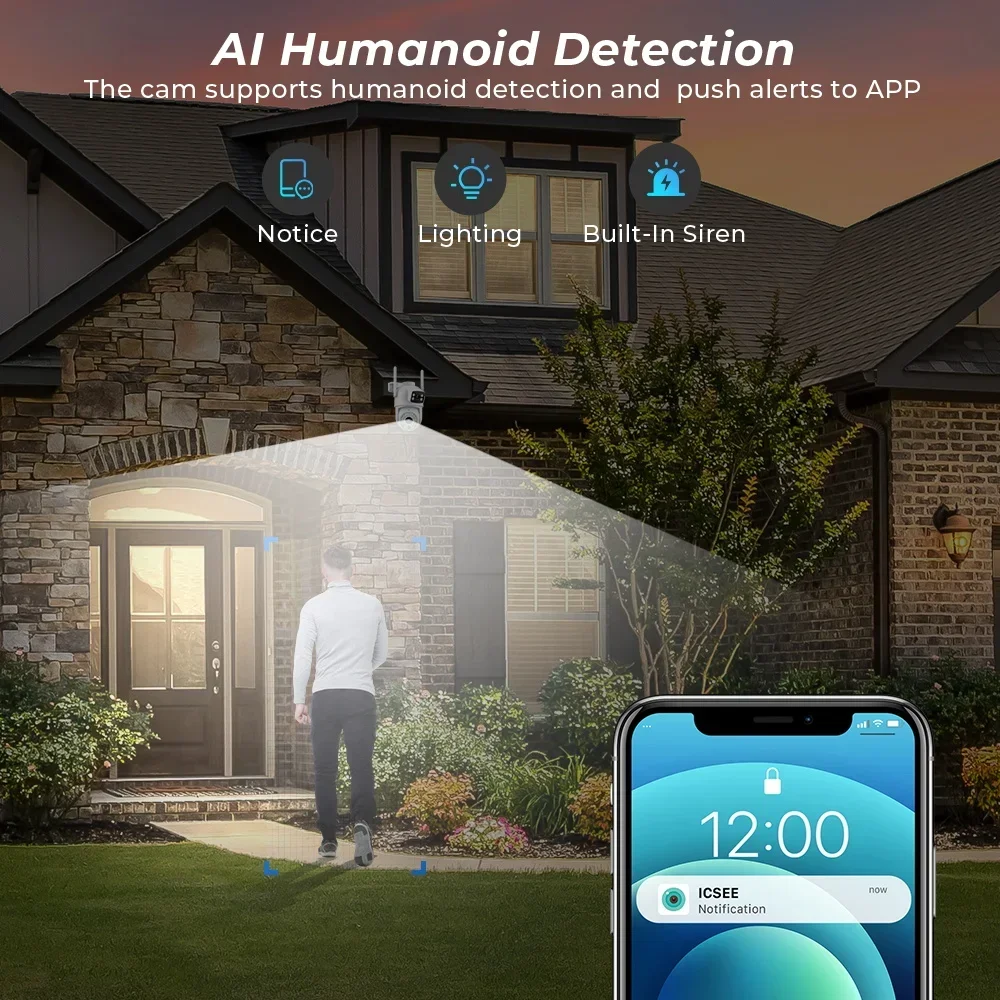 Outdoor Surveillance Camera PTZ IP WiFi HD 4K 8MP Wireless Home Security Device, with Automatic Tracking