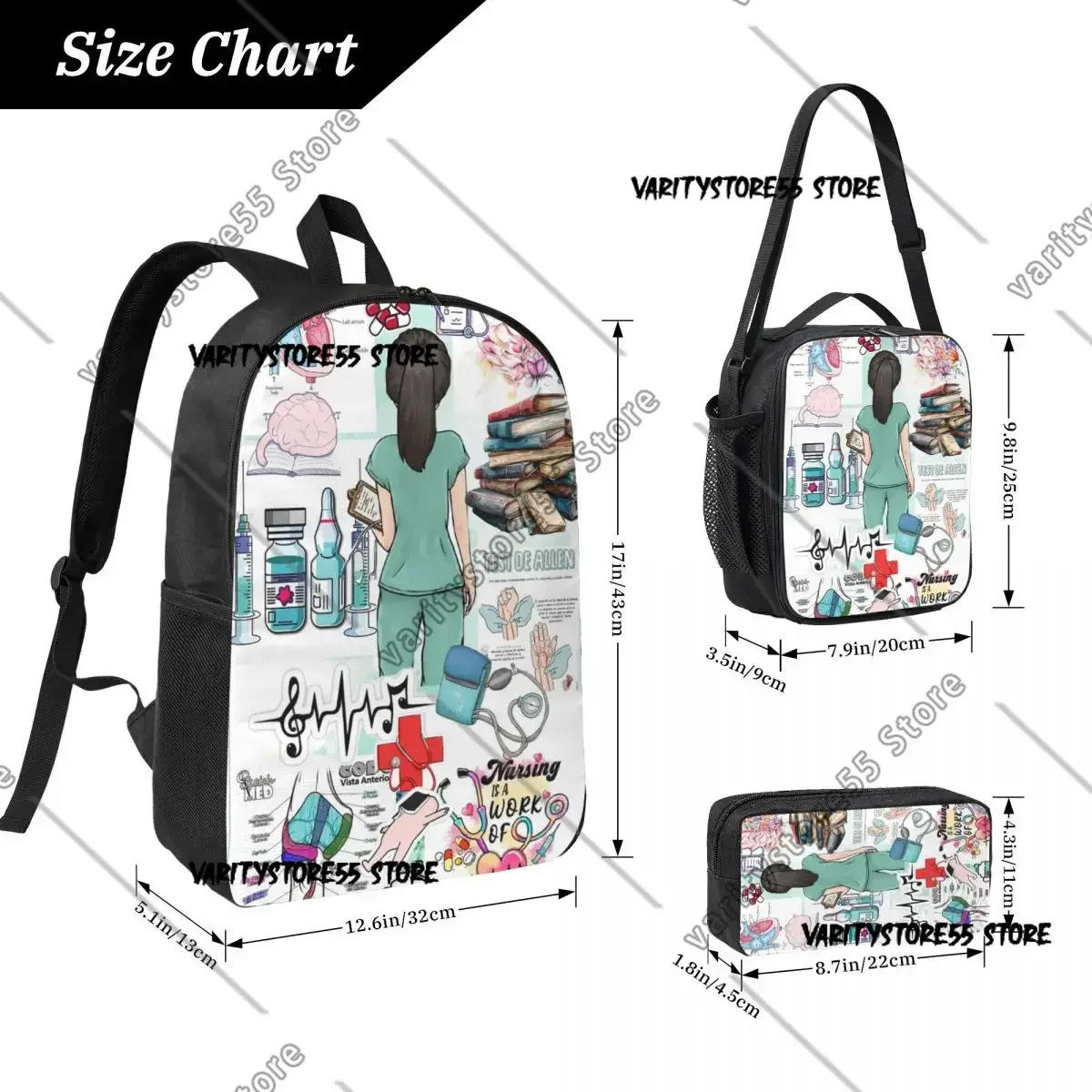 Enfermera En Apuros Doctor Nurse Backpack Student Boys Girl BookBag School Bag Shoulder Bags 3ps Insulated Lunch Bag Pencil Case