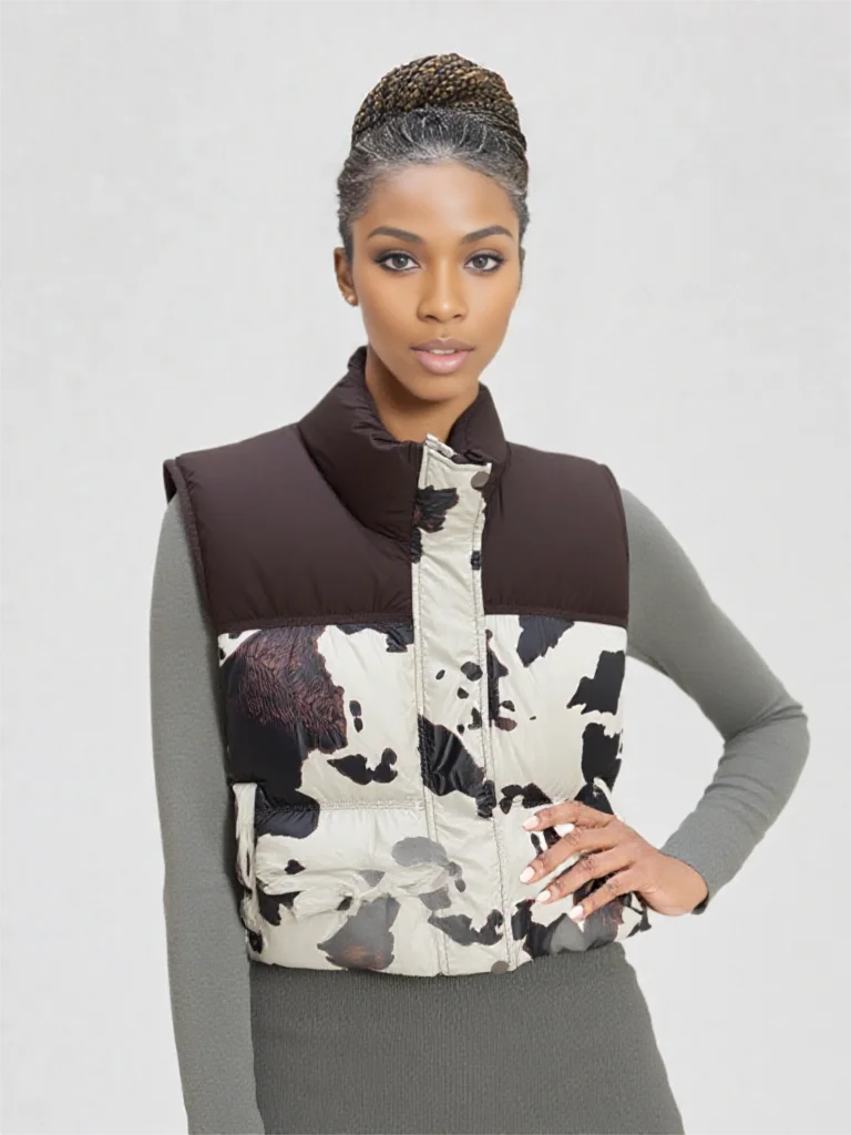 

Autumn Winter Stand Collar Leopard Print Down Vest Female Thicken Waistcoat Outwears Women White Duck Down Sleeveless Warm Vests