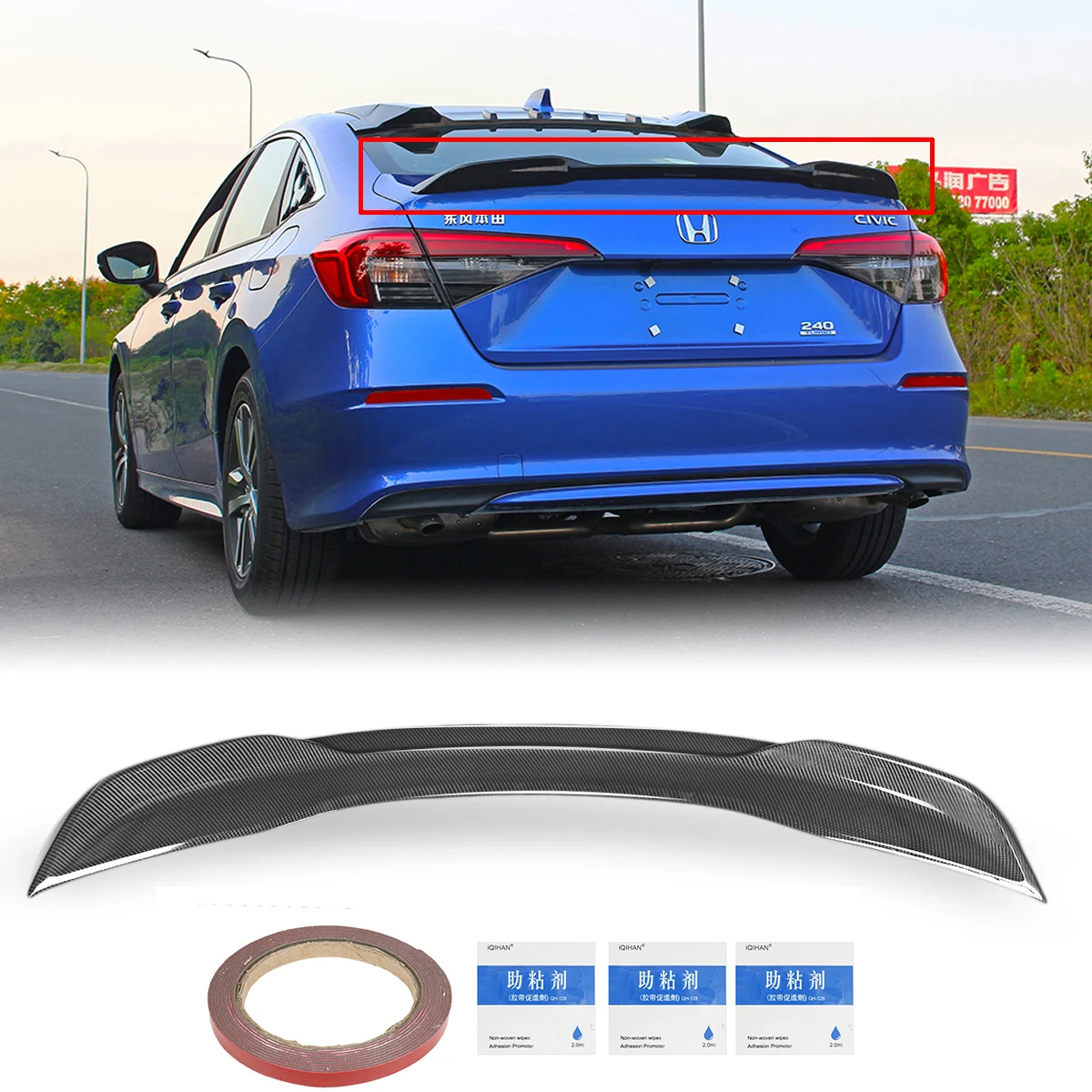 Rear Trunk Spoiler Wing Lip Dedicated Tail Trim Cover For Honda Civic 11th 2022 Sedan Touring Car Accessories Black Carbon Look