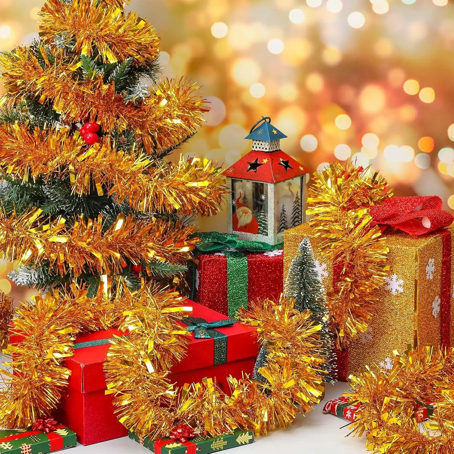 5 متر/16FT عيد الميلاد بهرج جارلاند شجرة عيد الميلاد جارلاند زينة معدنية بهرج بريق جارلاند للداخلية في الهواء الطلق عطلة الطرف #3