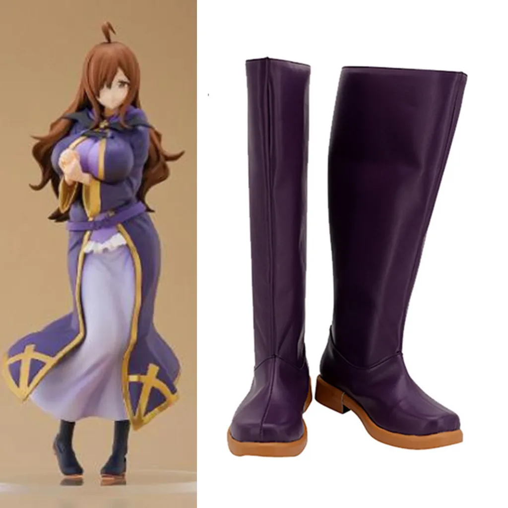 

Kono Subarashii Sekai ni Shukufuku wo! Wiz Cosplay Shoes Purple Boots Carnival Party Halloween Handmade Faux Leather Boots